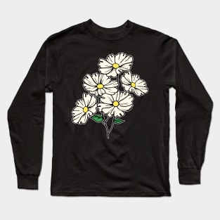 White Daisy floral Hand Drawn Gardening Gift Long Sleeve T-Shirt